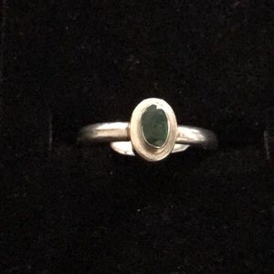 Vintage Green Emerald Sterling Silver Ring Size6.5